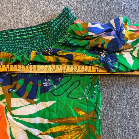 Jealous Tomato‎ Tropical Print Off Shoulder Blouse Green Blue Women's - Picture 6 of 7